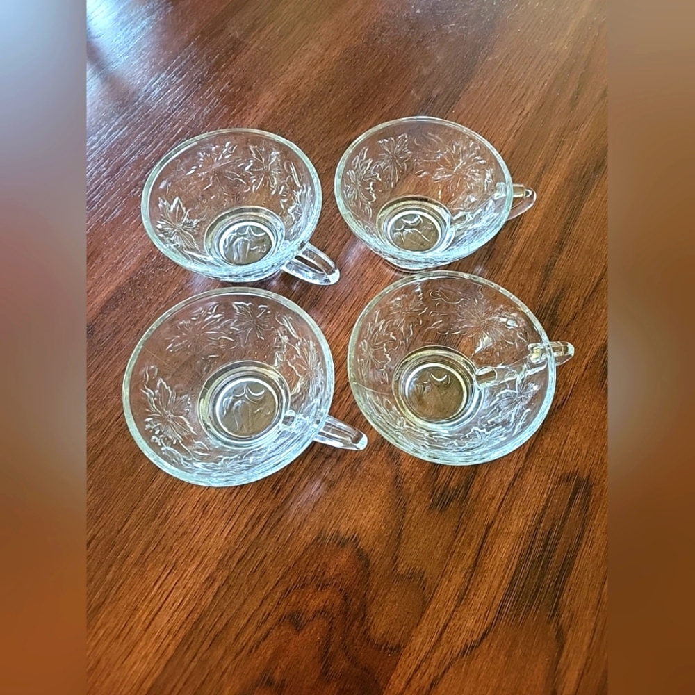 Vintage Princess House Fantasia Crystal Tea Punch Cup Embossed Floral Set Of 4